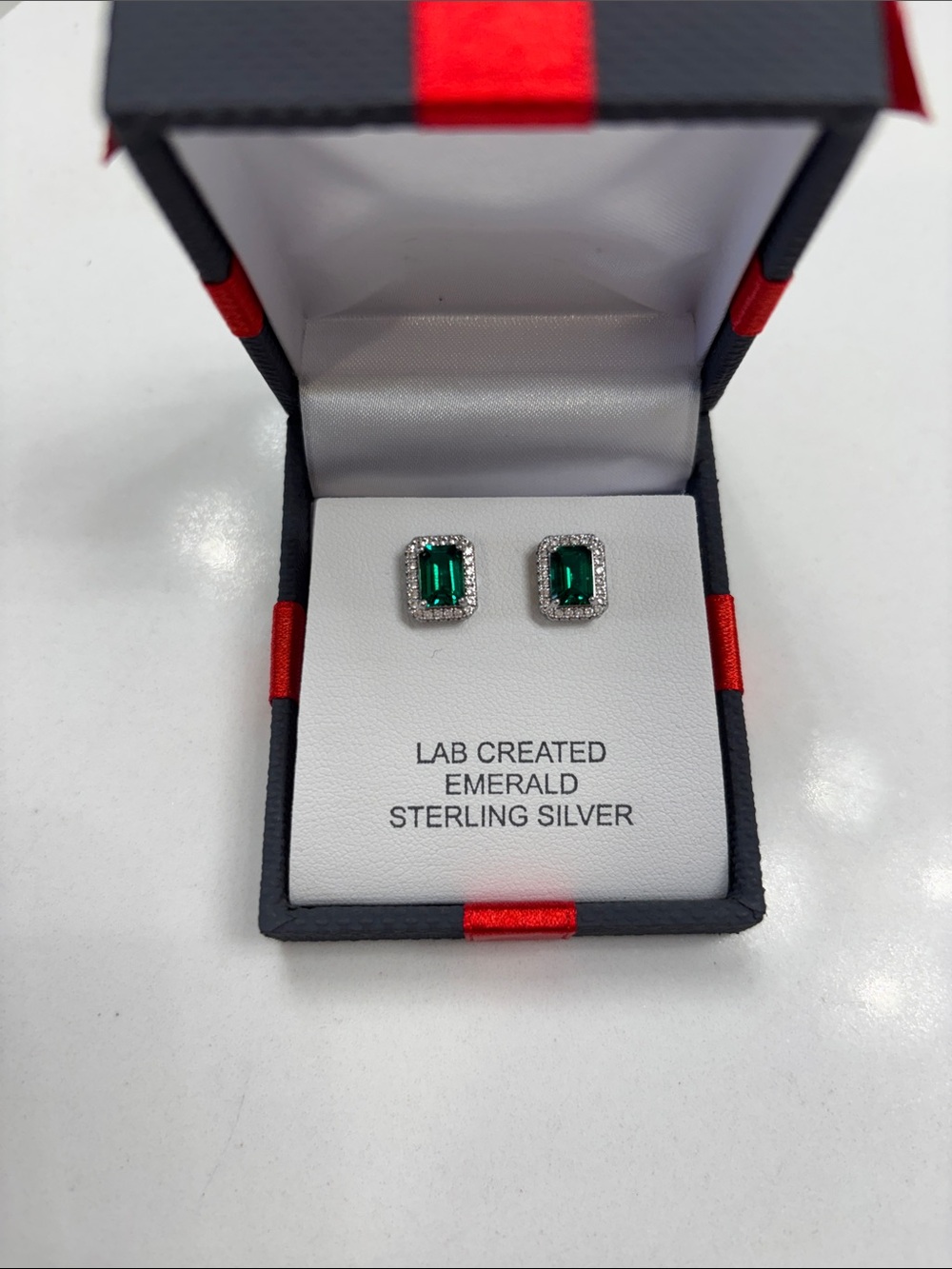 Sterling Silver Lab-Created Emerald Stud Earrings